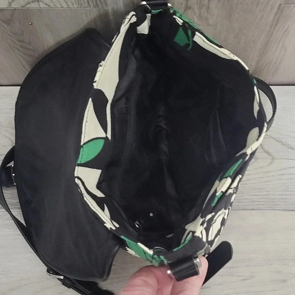 Vera Bradley Imperial Rose Green Black White Slim Saddle Bag Crossbody - Picture 6 of 16